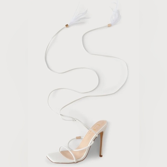 Lulus Majorine White Feather Lace-Up High Heel Sandals - Picture 2 of 9